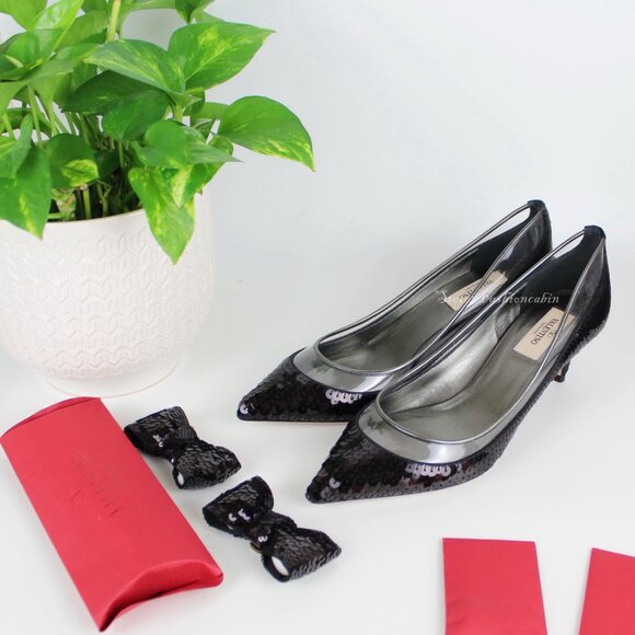NEW VALENTINO Sequin Bow Pumps | Runway Chic for Events, Work & Date Nights - Picture 2 of 16